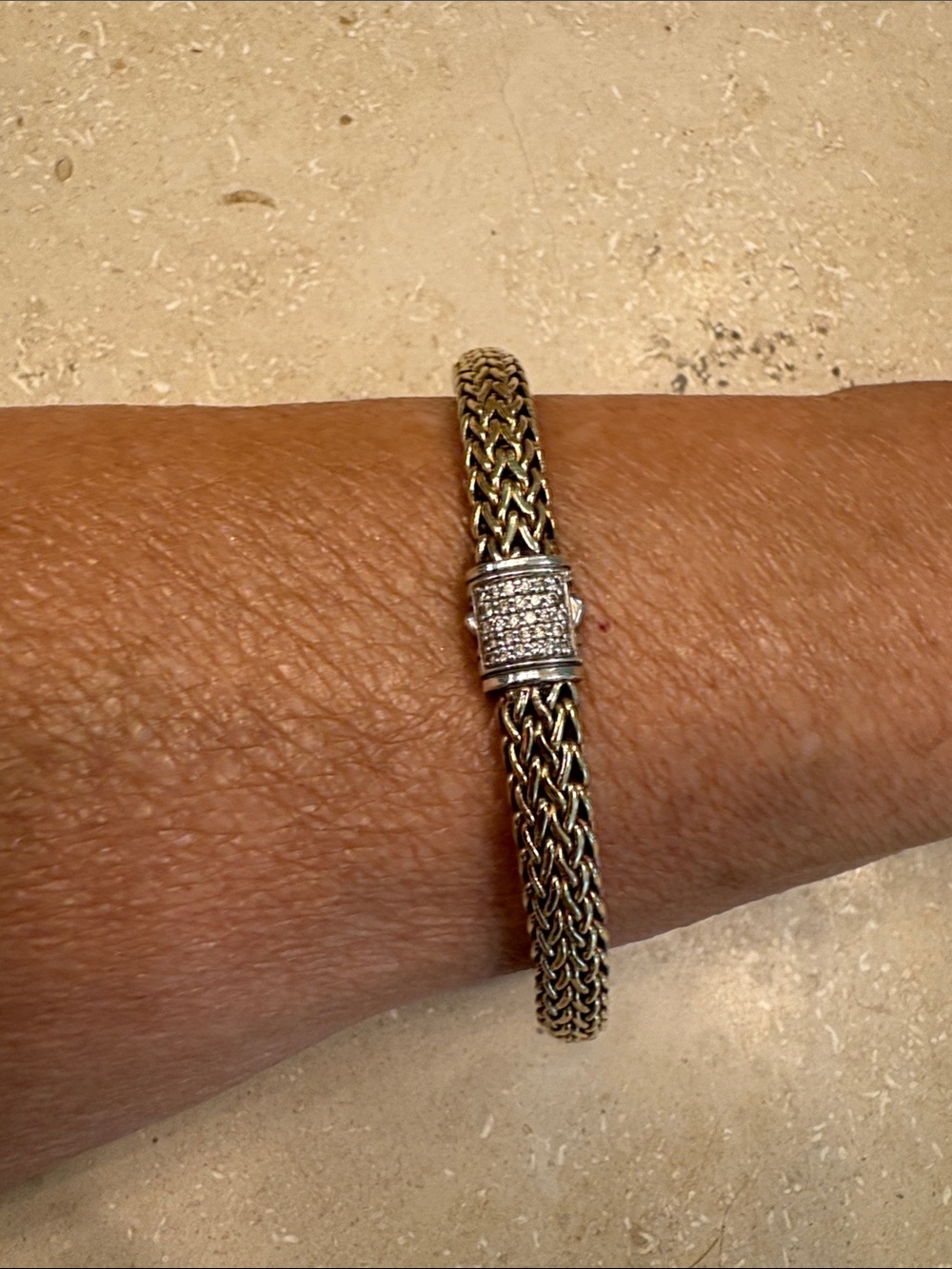 John Hardy 18k Gold and silver reversible Diamond Pave Bracelet